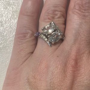 14K White Gold Ring W/ Diamonds & Amethyst Custom Designed Missing Stone